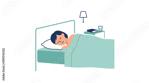 Man Sleeping on Bed at Night.