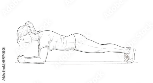 Woman doing plank exercise on yoga mat with dumbbell on floor, exercise