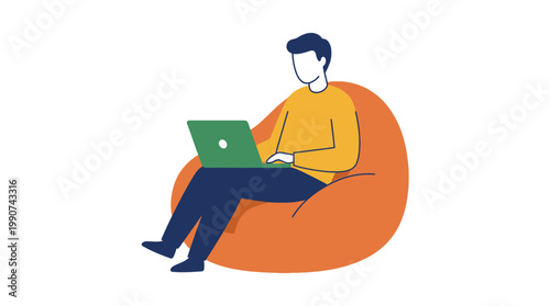 Man sitting on bean bag chair.