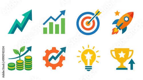 Business icons for growth success.