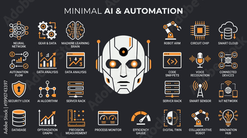 Robot Head with Orange Eyes Technology.