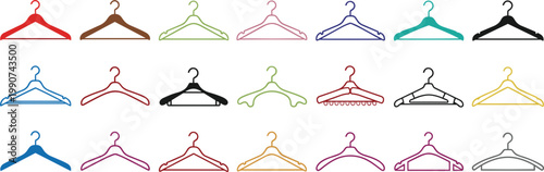 Collection of Various Clothing Hanger Designs, Colorful and Simple Clothes Hangers in Multiple Styles and Shapes, Black and White and Color Variations