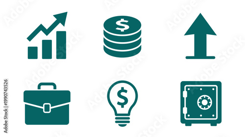 Financial Growth Icons Representing Investment, Profit, and Business Security Concepts