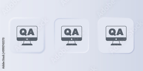 Grey Speech bubbles with Question and Answer icon isolated on grey background. Q and A symbol. FAQ sign. Chat speech bubble and chart. Set icons in square buttons. Vector