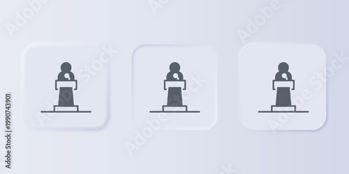 Grey Speaker icon isolated on grey background. Orator speaking from tribune. Public speech. Person on podium. Set icons in square buttons. Vector