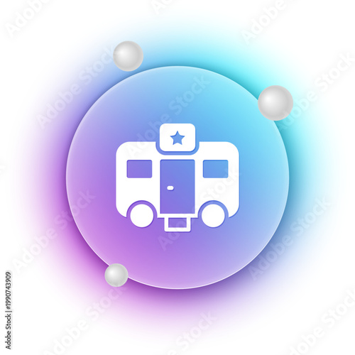 White Machine trailer dressing room for actors icon isolated on white background. Movie crew rest room. Star sleeping place. Film vehicle. Blue and purple gradient circle background. Vector