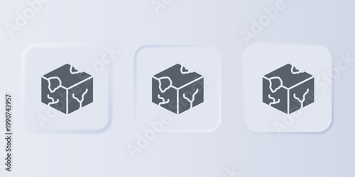 Grey Isometric cube icon isolated on grey background. Geometric cubes solid icon. 3D square sign. Box symbol. Set icons in square buttons. Vector