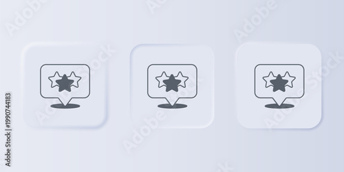 Grey Five stars customer product rating review icon isolated on grey background. Favorite, best rating, award symbol. Set icons in square buttons. Vector