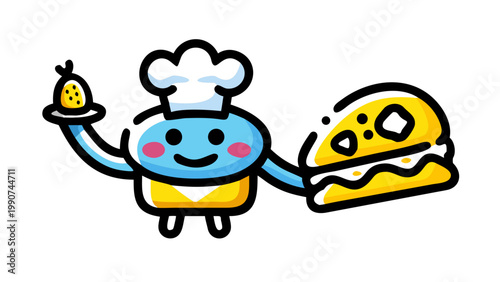 Chef with Desserts: A charming chef proudly presents a delectable combination of desserts, including a slice of cheesecake and a small cake, showcasing culinary artistry and sweet indulgence.