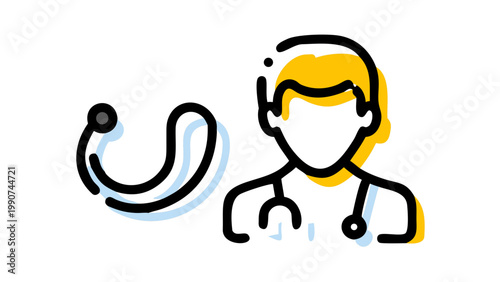 Doctor Illustration: Conceptual illustration of a doctor with a stethoscope, symbolizing healthcare, medical expertise, and wellness.