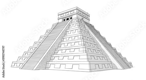 Ancient Mayan Pyramid Structure Architecture.