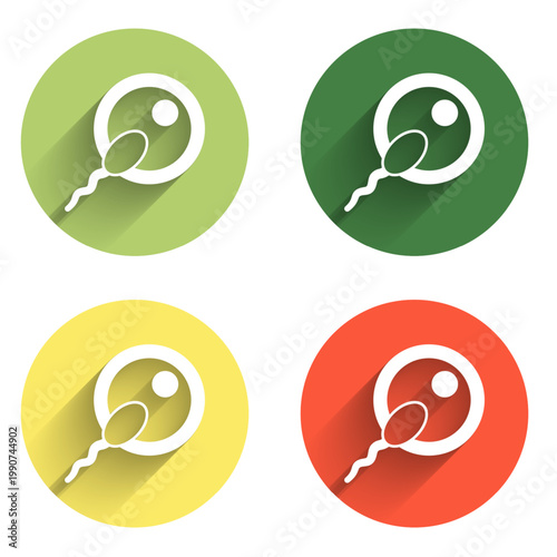 Set Sperm icon isolated with long shadow background. Color circle button. Vector