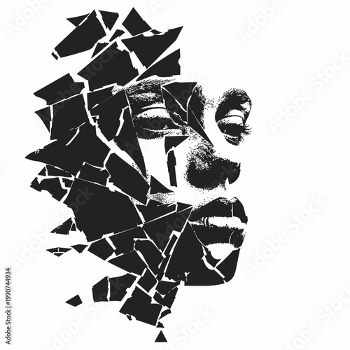 Abstract image of a human face with shattered fragments graphic design