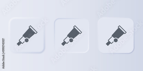 Grey Telescope icon isolated on grey background. Scientific tool. Education and astronomy element, spyglass and study stars. Set icons in square buttons. Vector