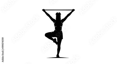 Silhouette of a Woman Performing a Gymnastics Routine with a Hoop