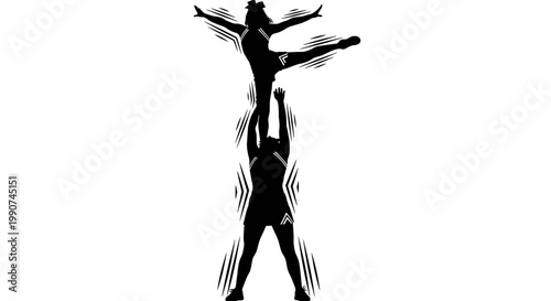 Dynamic Silhouette of Cheerleaders Performing a Stunt Against a White Background
