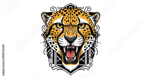 Furious Leopard Head Closeup Illustration 1.