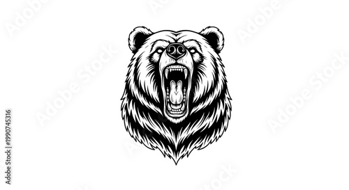 Furious Grizzly Bear Head Portrait.