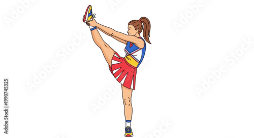 Energetic Cheerleader Performing High Kick Routine in Athletic Uniform