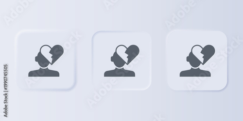 Grey Broken heart or divorce icon isolated on grey background. Love symbol. Valentines day. Set icons in square buttons. Vector