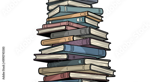 Stack of multicolored hardcover books.