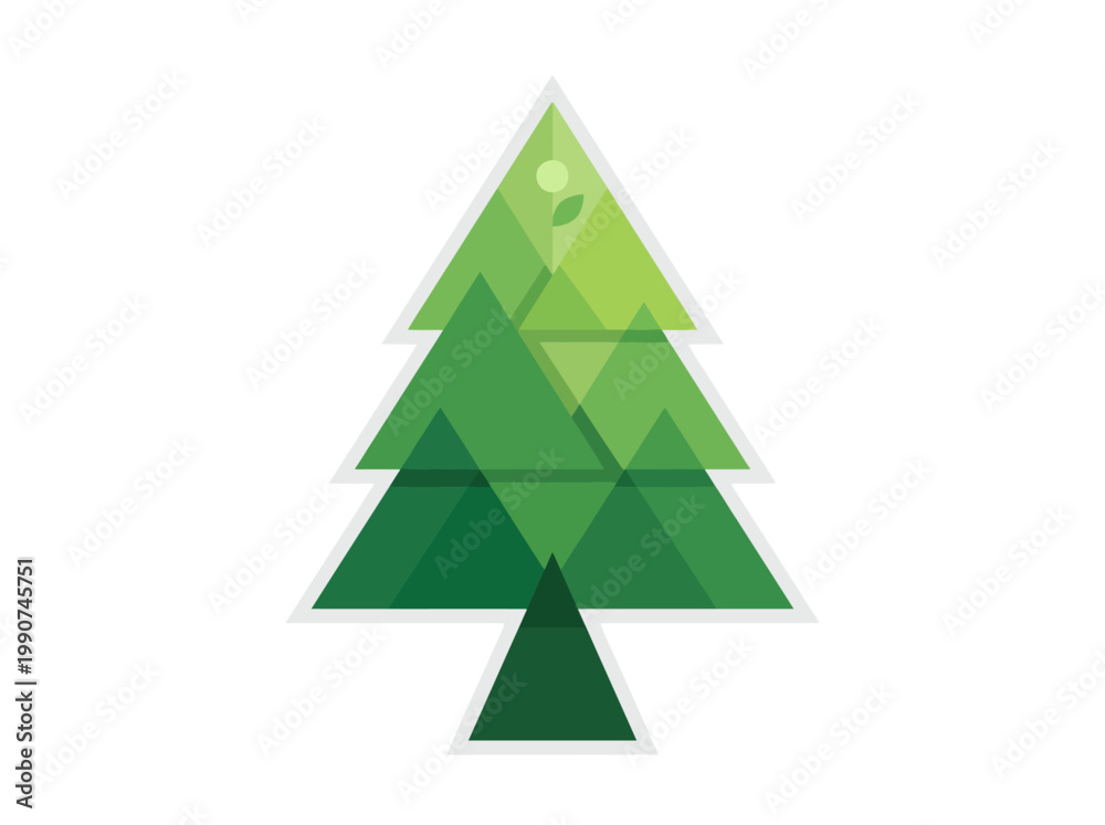 Fototapeta premium Abstract green triangular tree icon, modern eco flat vector on white background