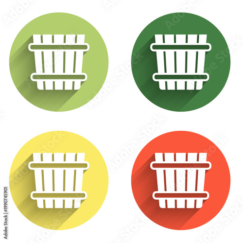 Set Sauna bucket icon isolated with long shadow background. Color circle button. Vector
