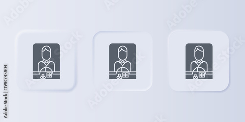 Grey Casino dealer icon isolated on grey background. Casino croupier. Set icons in square buttons. Vector