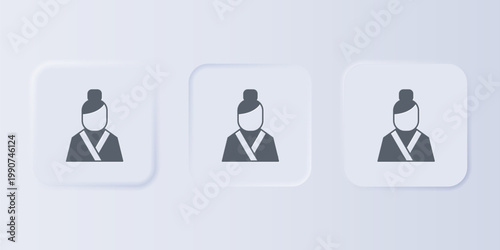 Grey Chinese woman in traditional clothes icon isolated on grey background. Asian girl. Set icons in square buttons. Vector