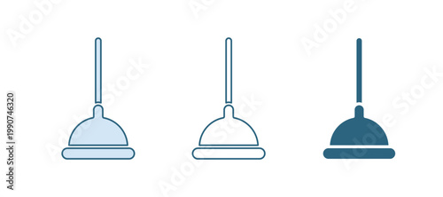 Blue Rubber plunger with wooden handle for pipe cleaning icon isolated on white background. Toilet plunger. Vector