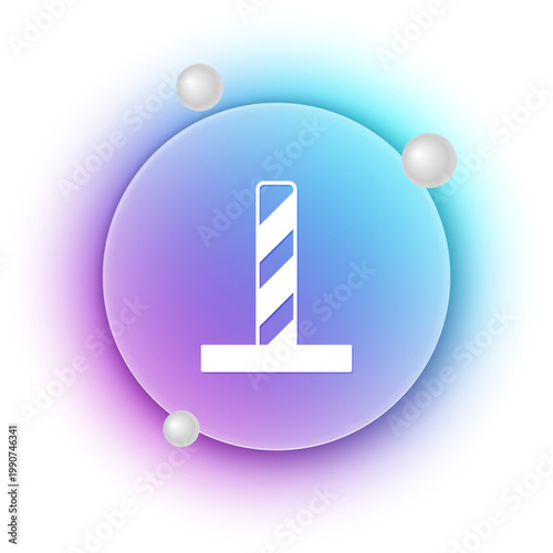 White Cat scratching post with toy icon isolated on white background. Blue and purple gradient circle background. Vector