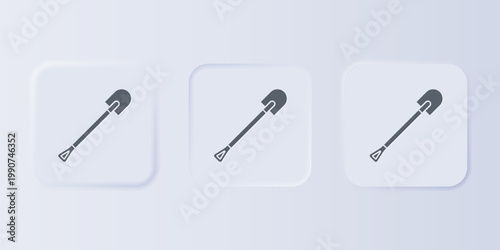 Grey Fire shovel icon isolated on grey background. Fire protection equipment. Equipment for firefighter. Set icons in square buttons. Vector