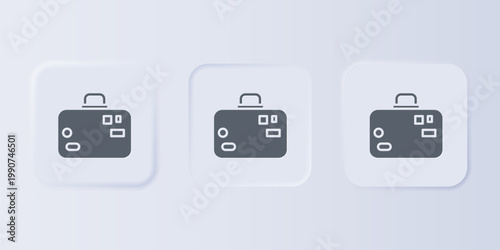 Grey Suitcase for travel icon isolated on grey background. Traveling baggage sign. Travel luggage icon. Set icons in square buttons. Vector