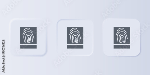 Grey Fingerprint icon isolated on grey background. ID app icon. Identification sign. Touch id. Set icons in square buttons. Vector