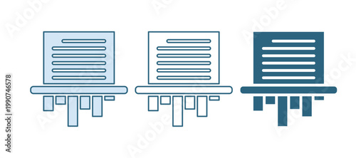 Blue Paper shredder confidential and private document office information protection icon isolated on white background. Vector