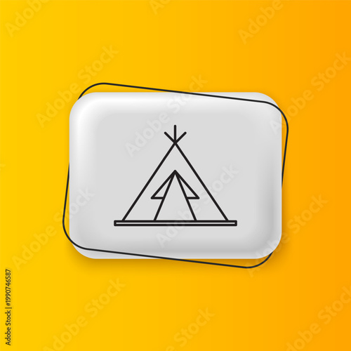 Black Traditional indian teepee or wigwam icon isolated on yellow background. Indian tent. Silver rectangle button. Vector