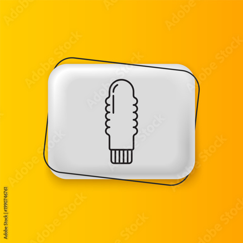 Black Dildo vibrator for sex games icon isolated on yellow background. Sex toy for adult. Vaginal exercise machines for intimate. Silver rectangle button. Vector
