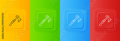 White Native american tomahawk axe icon isolated on colorful background. Set icons in square buttons. Vector