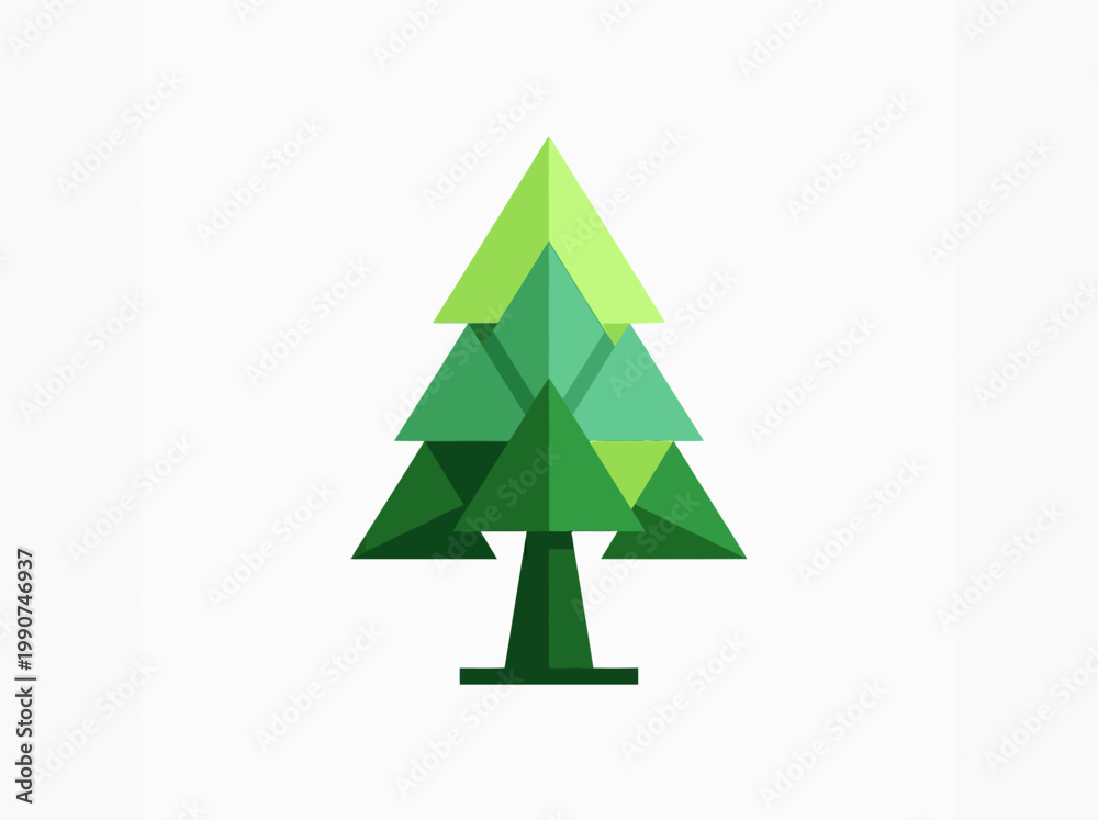 Fototapeta premium Abstract green triangular tree icon, modern eco flat vector on white background