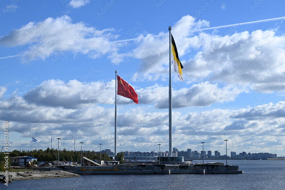 Fototapeta premium Beautiful water surface of the Gulf of Finland in St. Petersburg on an autumn evening