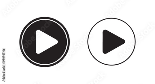 Play button icon vector illustration on white background two styles play button in black circle and white circle.