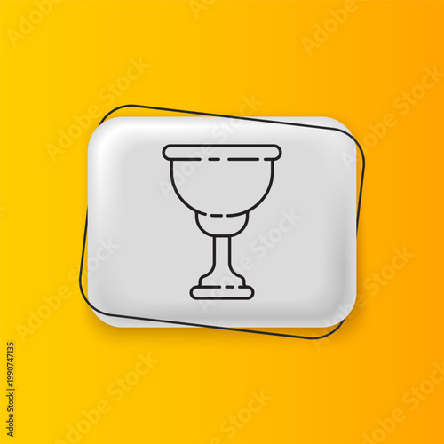Black Christian chalice icon isolated on yellow background. Christianity icon. Happy Easter. Silver rectangle button. Vector
