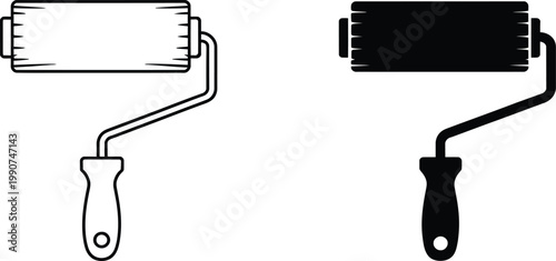 Paint roller tool icon with textured surface effect for renovation and home improvement construction.