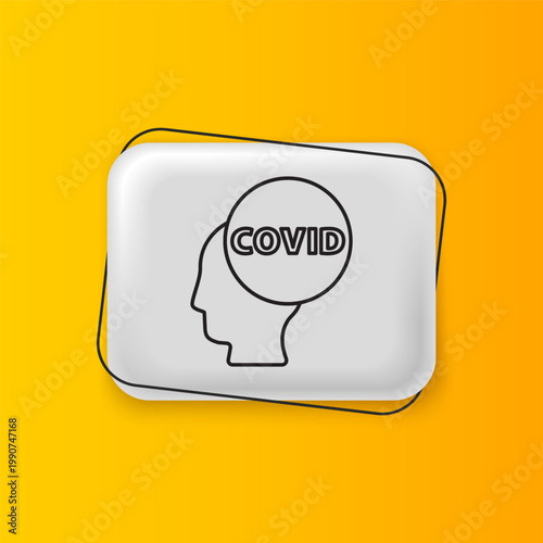 Black Corona virus covid-19 icon isolated on yellow background. Bacteria and germs, cell cancer, microbe, fungi. Silver rectangle button. Vector