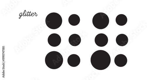 Scattered glitter effect with circles of varying sizes, sparkling particles and decorative elements.