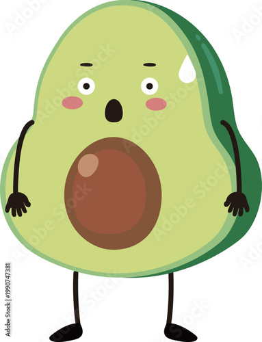 Nervous Avocado Mascot Character with Sweat Drop and Worried Face