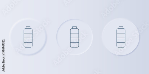 Grey Battery charge level indicator icon isolated on grey background. Set icons in square buttons. Vector