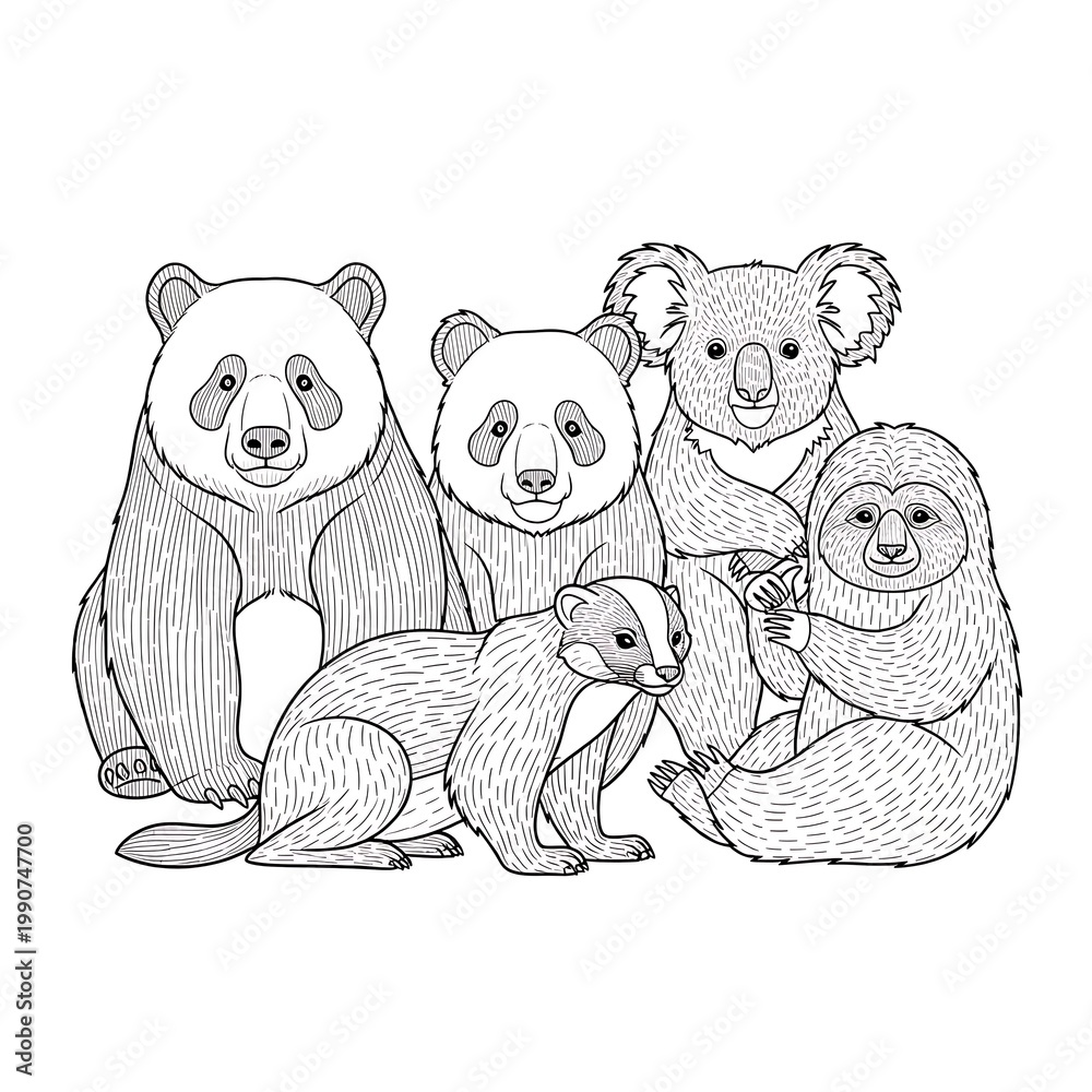 Fototapeta premium Group of cute animal friends.
