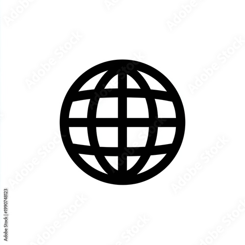 Simple black and white globe icon representing the Earth, with lines defining continents
