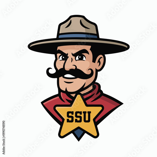 Vector illustration of a tough sheriff mascot with a handlebar mustache